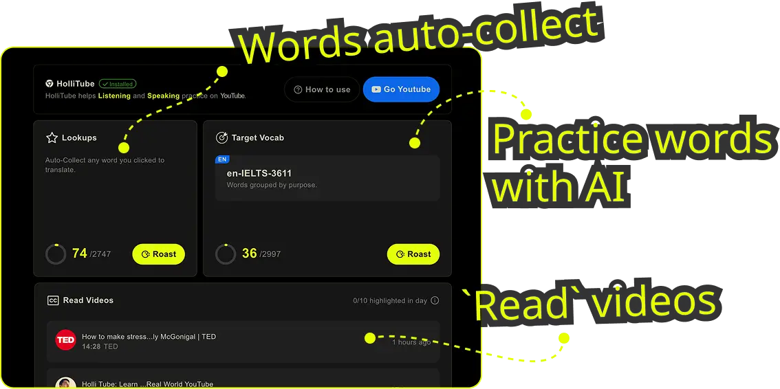 featrues of the HolliTube (chrome extension)